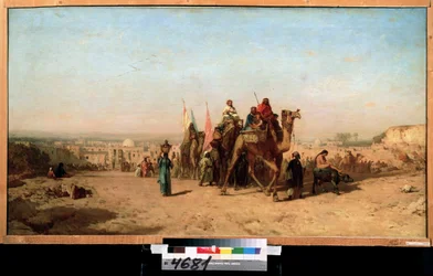 Husvagn (Caravan). Målning av Felix Francois Ziem (1821-1911). Olja på duk, 79 x 145 cm