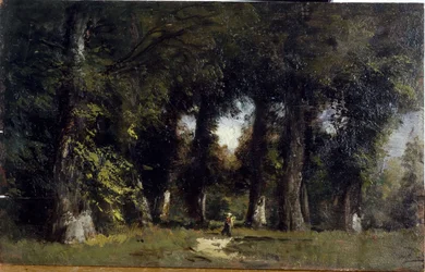 Skogsbryn (framsida), Animerat landskap (baksida), mellan 1850 och 1860 (olja på trä)