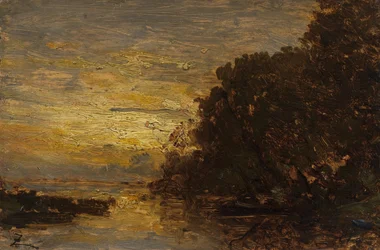 Seine vid Billancourt, solnedgång, 1800-talets andra hälft (olja på trä)