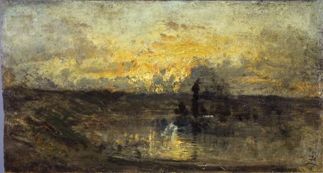 River turn (framsida); tre studier (baksida), mellan 1850 och 1860 (olja på trä)