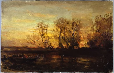 Solnedgång, mellan 1850 och 1860 (olja på kartong på trä)