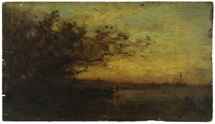 Vatten, solnedgång. På baksidan: Två studier, mellan 1850 och 1860 (olja på trä)