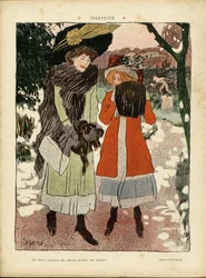 Illustration av Florane (1872-1940) i Le Rire, 22/01/10 - Ingenuite - Mode, hatt, offentlig trädgård