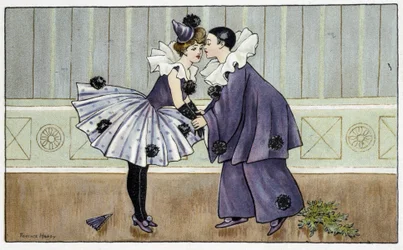 Pierrot och Colombine - dess. av Florence Hardy, deb. 1900-talet