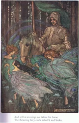 Och fortfarande på kvällen framför sin häst (Guinevere) (färglitografi)