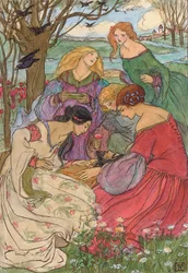 Illustrationer till Christina Rossettis "Goblin Market" (blyerts, tusch  akvarell på papper)