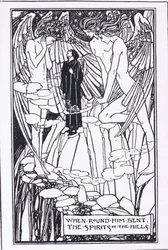 När runt honom böjde sig kullarnas andar (Guinevere) (litografi)