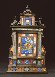 Bärbar altartavla, med födelsekyrkan, florentinsk (pietra dura)