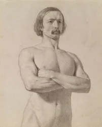 Akademisk nakenstudie, halvlängd med mustasch och armarna i kors, 1849