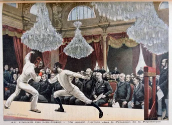 Fäktning framför republikens president, Palais de lÉlysée, 1895