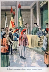 Franske ambassadören Gérard före Guangxu-kejsaren av Kina, 1895