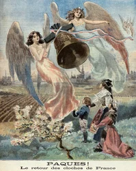 Påsk, klockornas återkomst, allegori över återföreningen av Alsace med Frankrike 1899 (Gravyr)