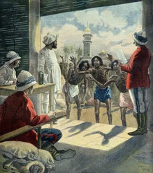 Hinduer ber engelsmännen om hjälp under den stora hungersnöden 1896 - 1897 (Gravyr)