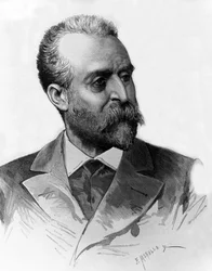 Jaume Ferran i Clua (1851-1929) spansk läkare som behandlade kolera i Madrid 1885, gravyr av Meaulle