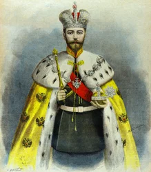 Porträtt av tsar Nikolaj II i kröningsdräkt i maj 1896