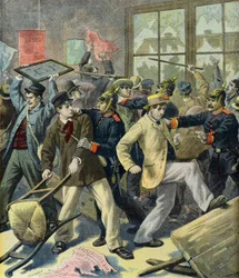 Uppror av värnpliktiga från Alsace Lorraine på tyska stationer (Gravyr)