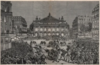 Kravaller i Paris mot uppförandet av Richard Wagners «Lohengrin» på Palais Garnier, 1891 - Patriotisk demonstration, Place de l