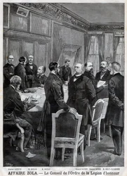 Rådet för den nationella Hederslegionsorden under Dreyfusaffären, gravyr av F. Meaulle efter Garrey. ”Le Petit Journal”, 24 april
