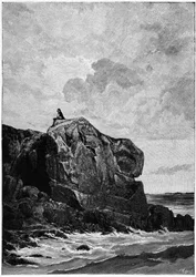 Victor Hugo i exil på Jersey 1855, på klippan Proscriit. Gravyr av Louis Fortune Meaulle (1844-1901), om vilken Hugo sa: "Jag tänker, il grave".