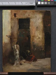 Tiggare vid en dörr, 1870
