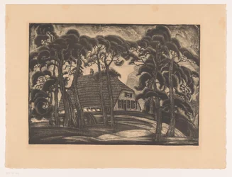 Hus bland träd Bondgård i Heelsum (titel på objekt)