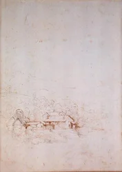 En gård bland träd (verso) (penna, brunt och svart bläck på papper) (för recto se 152660)