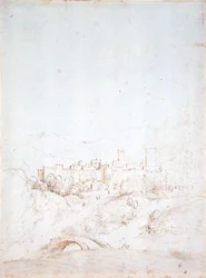 An Italian Hill Town (recto) (penna, brunt och svart bläck på papper) (för verso se 152661)