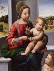 Madonna och barn med den unge Johannes döparen, ca 1497 (olja och guld på trä)
