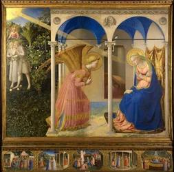 Fra Angelico, Giovanni da Fiesole (ca. 1400-1455), Bebådelsen. Tempera på pannå. Renässansen. 1430-1432. Italien, Florentinska skolan. Museo del Prado, Madrid. 154 x 194. Målning
