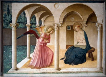 Tillkännagivande. Fresk av Guido di Pietro (eller Fra Giovanni da Fiesole) känd som Fra Angelico eller il Beato (1400-1455). 1442 230 cm x 321 cm Museum of San Marco, Florens.