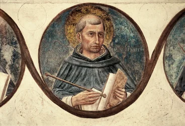 Detalj av Saint Raymond av Penafort. Dekoration av kapitelhuset i San Marco-klostret i Florens. Målning av Guidolino di Pietro eller Fra Giovanni da Fiesole dit Beato Angelico (Fra Angelico