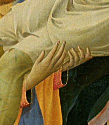 Detalj av Santa Trinita altartavla, ram och tinnar av Lorenzo Monaco (Piero di Giovanni) (c.1370-1425) färdig c.1434 (tempera & guld på panel)