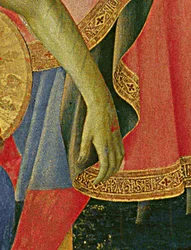 Detalj av Santa Trinita altartavla, ram och tinnar av Lorenzo Monaco (Piero di Giovanni) (c.1370-1425) färdig c.1434 (tempera & guld på panel)