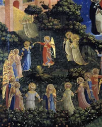 The Last Judgment: detalj av en runda gjord av änglarna i paradiset