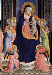 Madonna och barn med änglar. Detalj av Saint Dominic altartavla eller Pala di Fiesole (tempera på trä, ca 1424-1428)