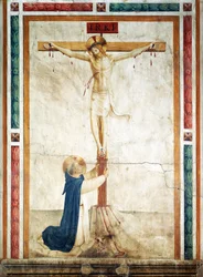 Sankt Dominikus beundrar krucifix av Giovanni da Fiesole, känd som Fra Angelico (cirka 1400-1455), fresk, korridoren i klostret St Mark