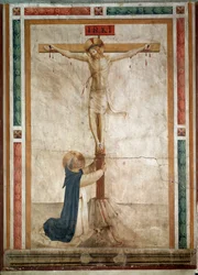 St Dominic vid foten av krucifixet (fresk
