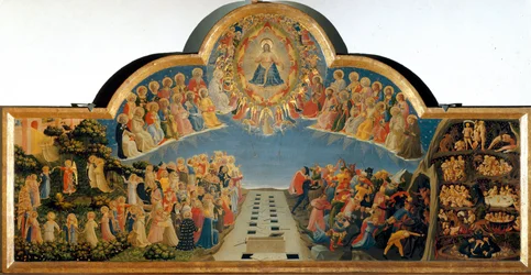 The Last Judgment Detrempe on wood av Guido di Pietro (eller Fra Giovanni da Fiesole) dit Fra Angelico or il Beato (1400-1455). Storlek 105x210 cm Museum of San Marco. Florens