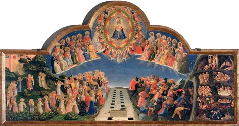 Den sista domen Jesus Kristus i en mandorle (Detrempe på trä