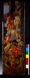 Två paneler från den sista domen som visar uppstigningen till himlen och nedstigningen till helvetet (panel)