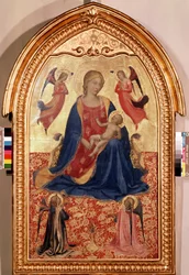 ""Jungfru och barn och änglar"" (Jungfru och barn med änglar) Tempera på trä av Guido di Pietro (eller Fra Giovanni da Fiesole) sa Fra Angelico eller il Beato (1400-1455) 1425 Mått 81x51 cm Eremitagets museum , Sankt Petersburg