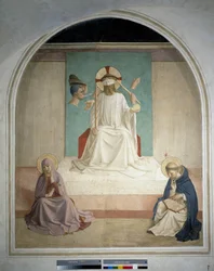 Kristus hånar jungfrun och den helige Hieronymus. Fresk av Guido di Pietro