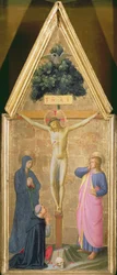 Kristus på korset mellan jungfrun och kardinal Torquemada och St. Johannes evangelisten, ca 1446 (tempera på panel)