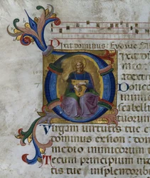 Ms 531 f.169v Historikert initial "D" som föreställer kung David med sin lyra, från en psalter från San Marco e Cenacoli