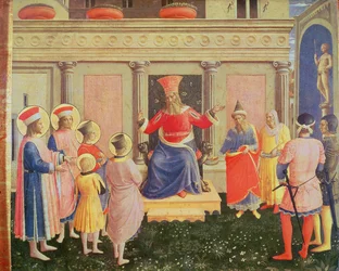 De heliga Cosmas och Damian och deras bröder inför prokonsuln Lysias, från predella av San Marco altartavla, 1438-40 (tempera på panel)