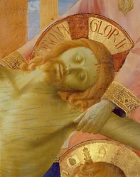 Santa Trinita altartavla, detalj av den döde Kristus huvud, c.1434 tempera & guld på panel