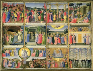 Scener från Kristi lidande och den sista domen, ursprungligen lådor från ett skåp med silver, ca 1450-53 (tempera på panel) (se även 98902-6)