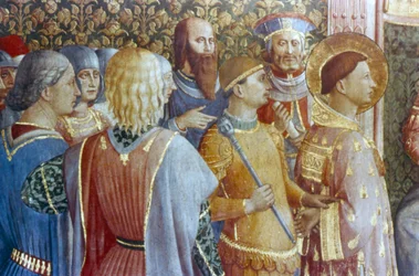 St Laurence före Deciuss tribunal detalj, mitten av 1400-talet.