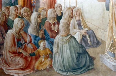 St Stephen Preaching detalj, mitten av 1400-talet