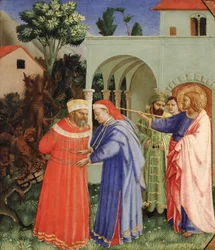 Aposteln Sankt Jakob den store befriar trollkarlen Hermogenes